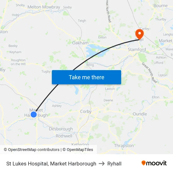 St Lukes Hospital, Market Harborough to Ryhall map