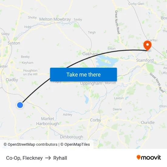 Co-Op, Fleckney to Ryhall map