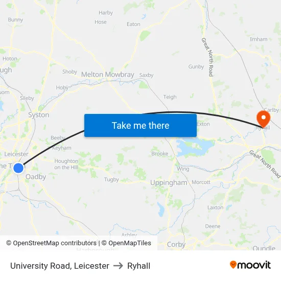 University Road, Leicester to Ryhall map
