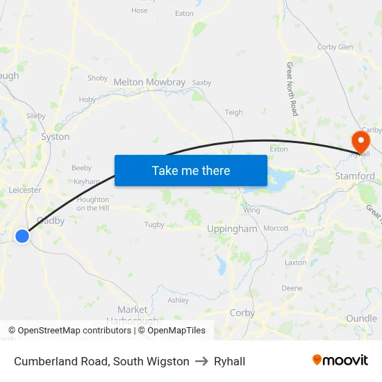 Cumberland Road, South Wigston to Ryhall map