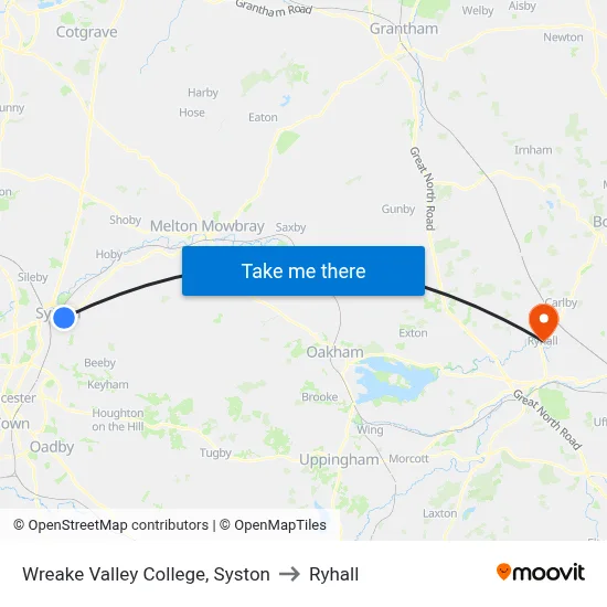 Wreake Valley College, Syston to Ryhall map