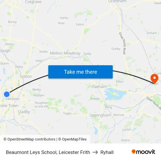 Beaumont Leys School, Leicester Frith to Ryhall map