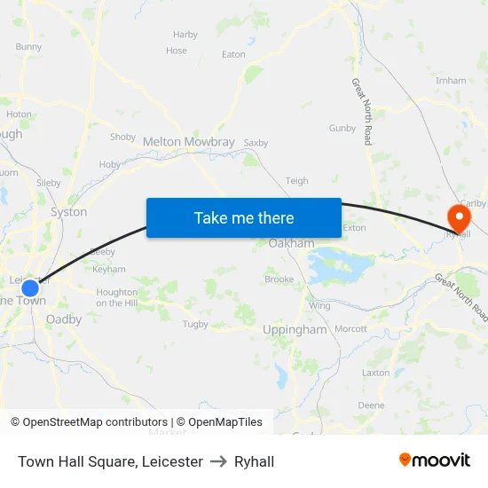 Town Hall Square, Leicester to Ryhall map