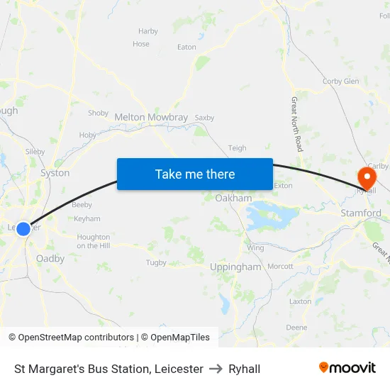 St Margaret's Bus Station, Leicester to Ryhall map