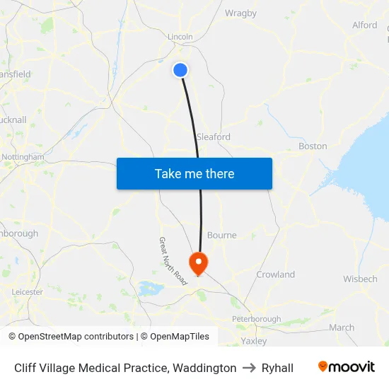 Cliff Village Medical Practice, Waddington to Ryhall map