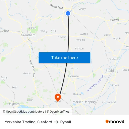 Yorkshire Trading, Sleaford to Ryhall map