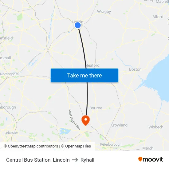 Central Bus Station, Lincoln to Ryhall map