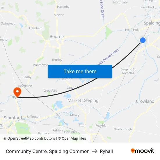 Community Centre, Spalding Common to Ryhall map
