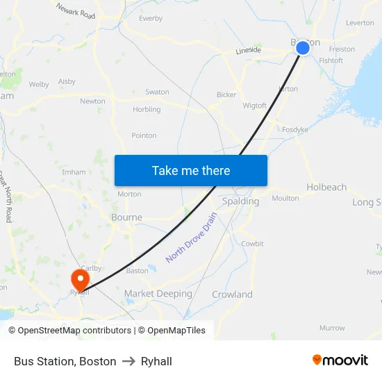 Bus Station, Boston to Ryhall map