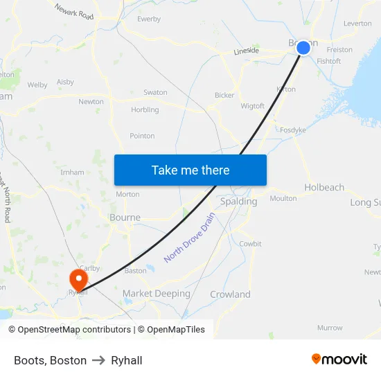 Boots, Boston to Ryhall map