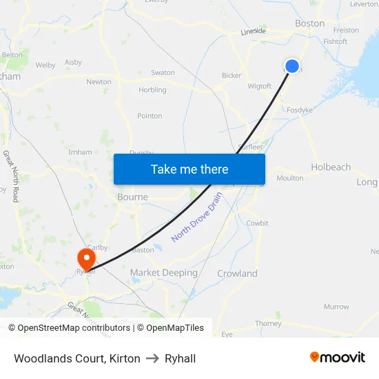 Woodlands Court, Kirton to Ryhall map