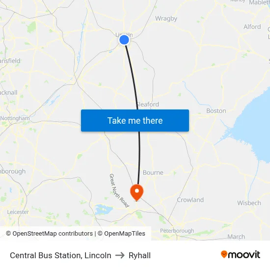Central Bus Station, Lincoln to Ryhall map