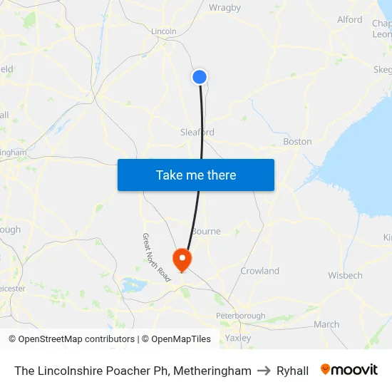 The Lincolnshire Poacher Ph, Metheringham to Ryhall map