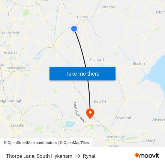 Thorpe Lane, South Hykeham to Ryhall map