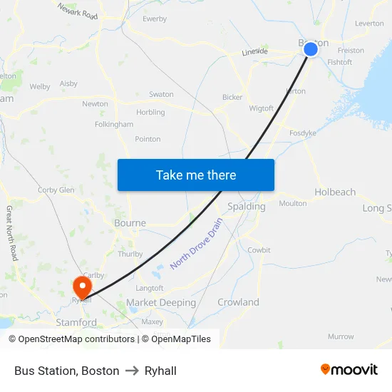Bus Station, Boston to Ryhall map