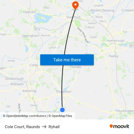 Cole Court, Raunds to Ryhall map