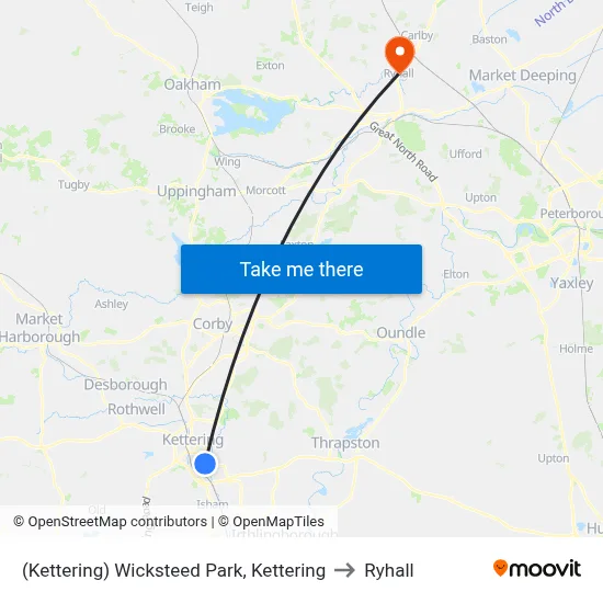 (Kettering) Wicksteed Park, Kettering to Ryhall map