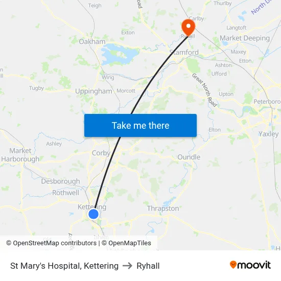 St Mary's Hospital, Kettering to Ryhall map