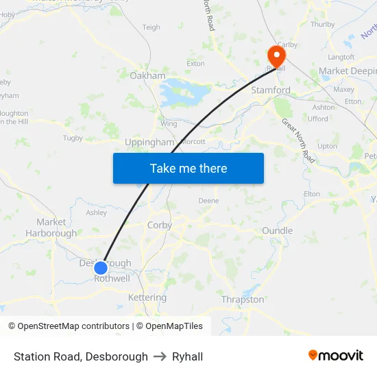 Station Road, Desborough to Ryhall map