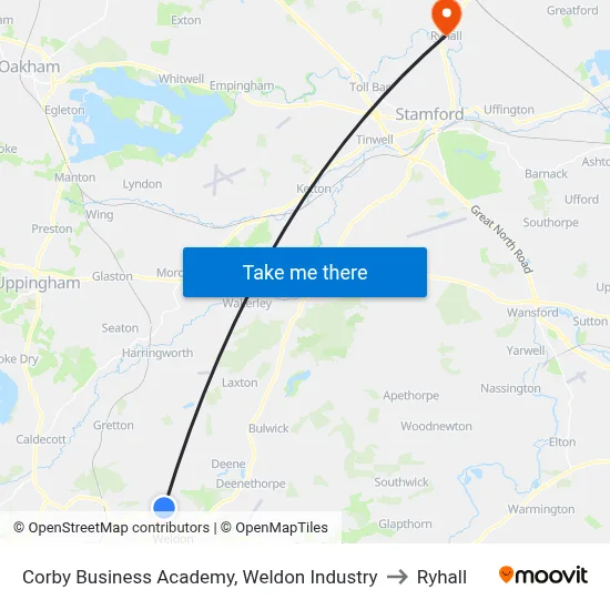 Corby Business Academy, Weldon Industry to Ryhall map