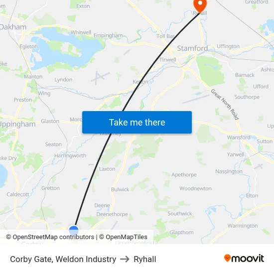 Corby Gate, Weldon Industry to Ryhall map