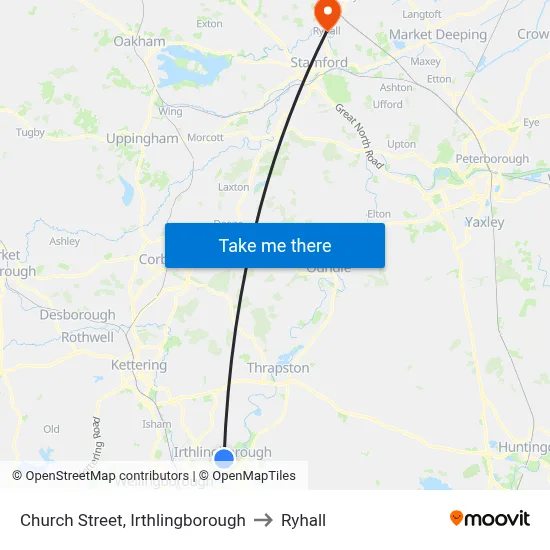 Church Street, Irthlingborough to Ryhall map