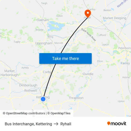 Bus Interchange, Kettering to Ryhall map