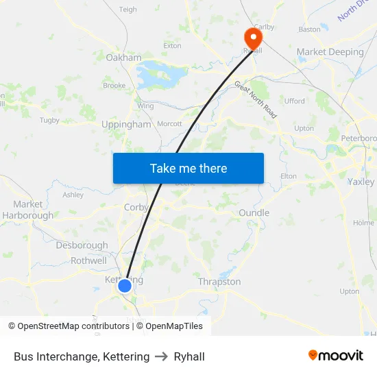 Bus Interchange, Kettering to Ryhall map