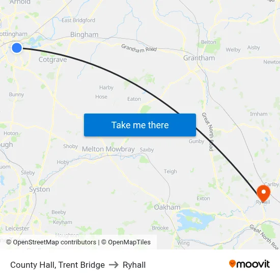 County Hall, Trent Bridge to Ryhall map