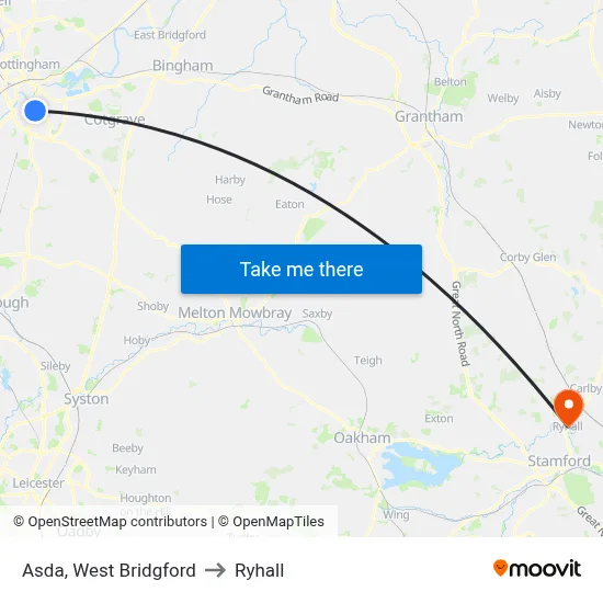 Asda, West Bridgford to Ryhall map