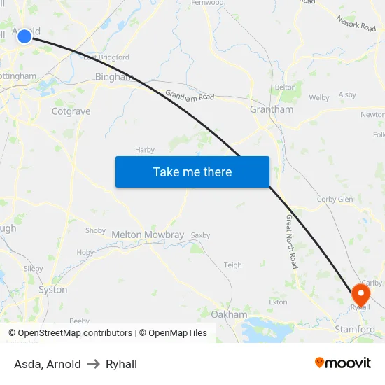 Asda, Arnold to Ryhall map