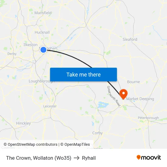The Crown, Wollaton (Wo35) to Ryhall map