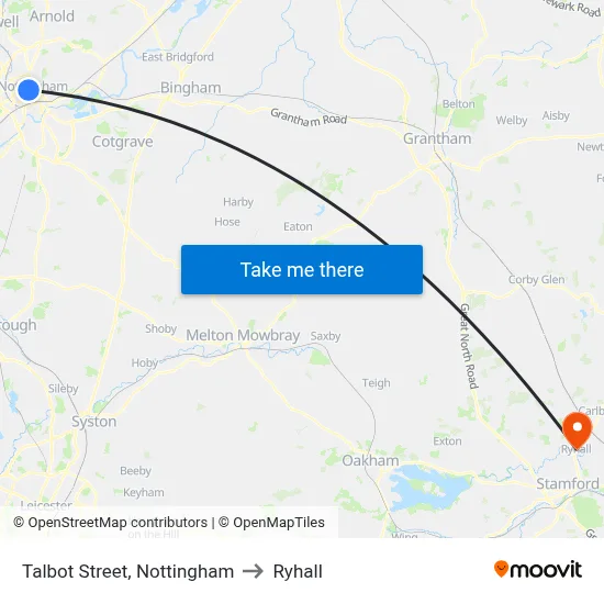 Talbot Street, Nottingham to Ryhall map
