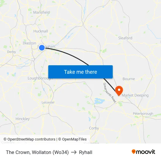 The Crown, Wollaton (Wo34) to Ryhall map