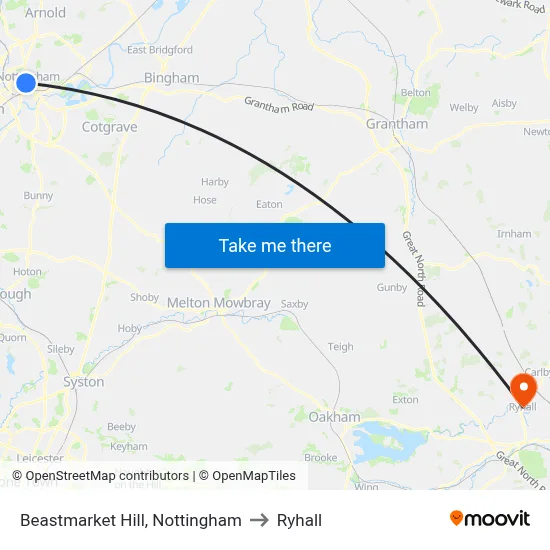 Beastmarket Hill, Nottingham to Ryhall map