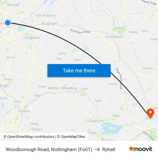 Woodborough Road, Nottingham (Fo01) to Ryhall map