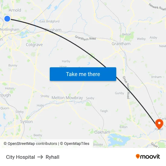 City Hospital to Ryhall map