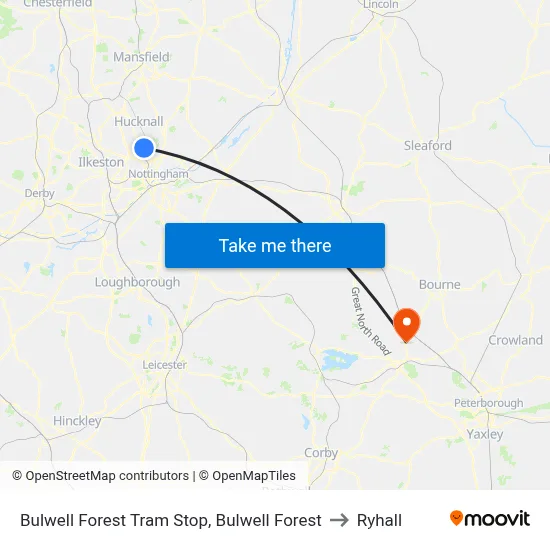 Bulwell Forest Tram Stop, Bulwell Forest to Ryhall map