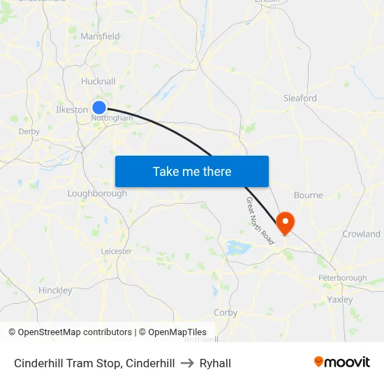 Cinderhill Tram Stop, Cinderhill to Ryhall map