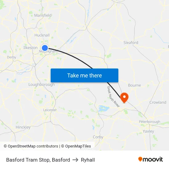 Basford Tram Stop, Basford to Ryhall map