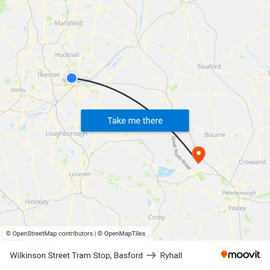 Wilkinson Street Tram Stop, Basford to Ryhall map