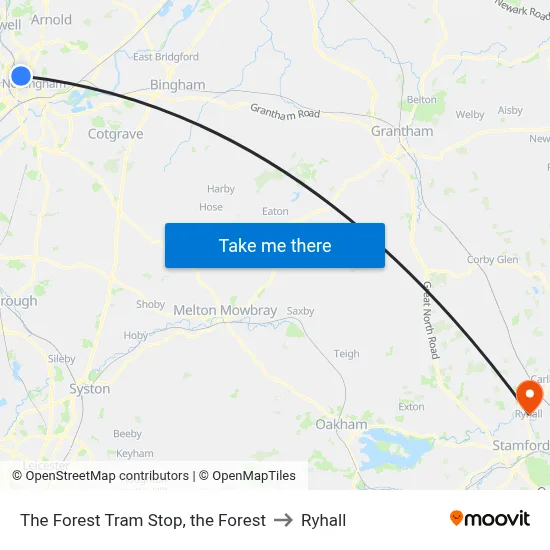 The Forest Tram Stop, the Forest to Ryhall map