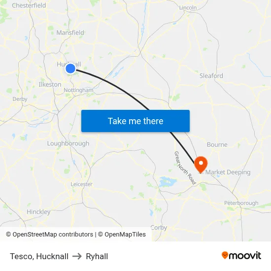 Tesco, Hucknall to Ryhall map