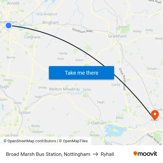 Broad Marsh Bus Station, Nottingham to Ryhall map