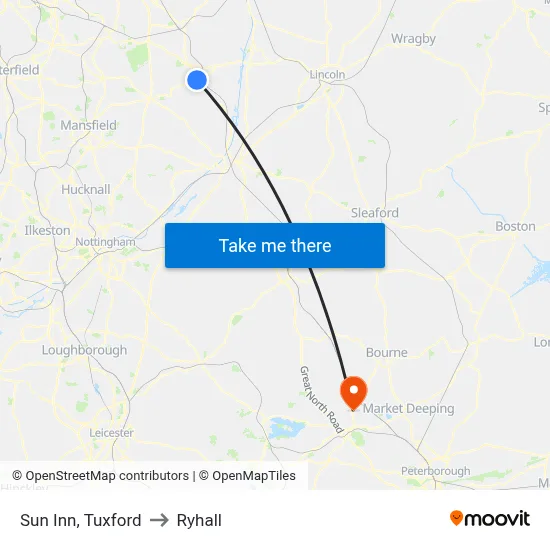 Sun Inn, Tuxford to Ryhall map