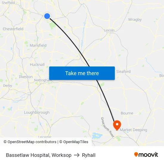 Bassetlaw Hospital, Worksop to Ryhall map