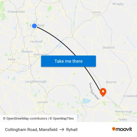 Collingham Road, Mansfield to Ryhall map
