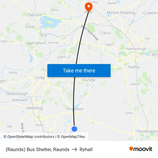 (Raunds) Bus Shelter, Raunds to Ryhall map