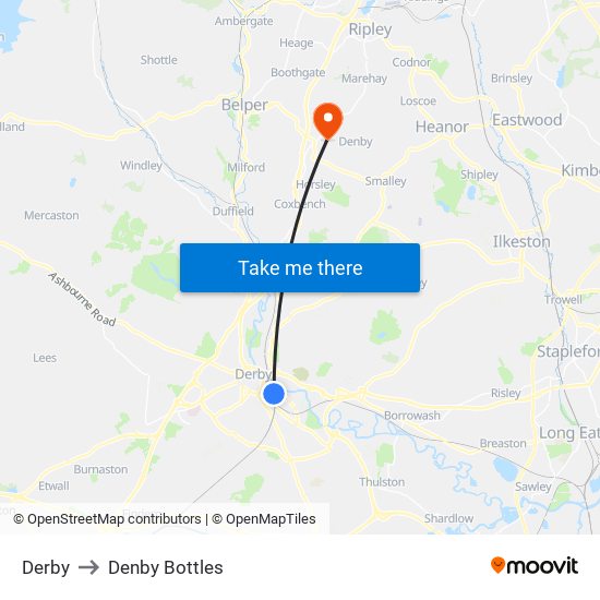 Derby to Denby Bottles map