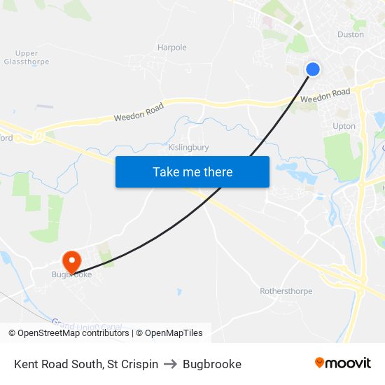 Kent Road South, St Crispin to Bugbrooke map